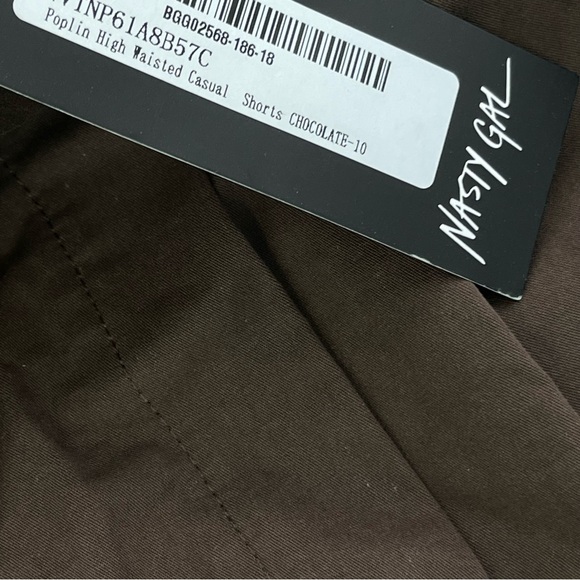 NASTY GAL shorts poplin high waisted casual chocolate NEW brown elastic waist 10 - Picture 4 of 7